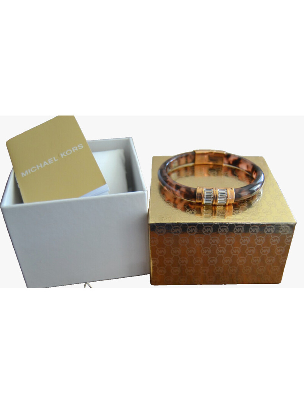 Michael Kors Faux Tortoise Jeweled Bangle Bracelet Rose Gold Tone 2.5"